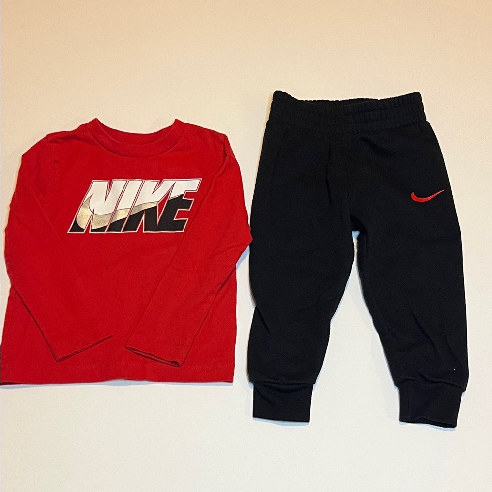Nike Kids Red and Black Sweatpants Set